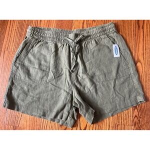 Old Navy Women L Linen Shorts Olive Green Drawstring Pull On Pockets‎ 4 inch NWT